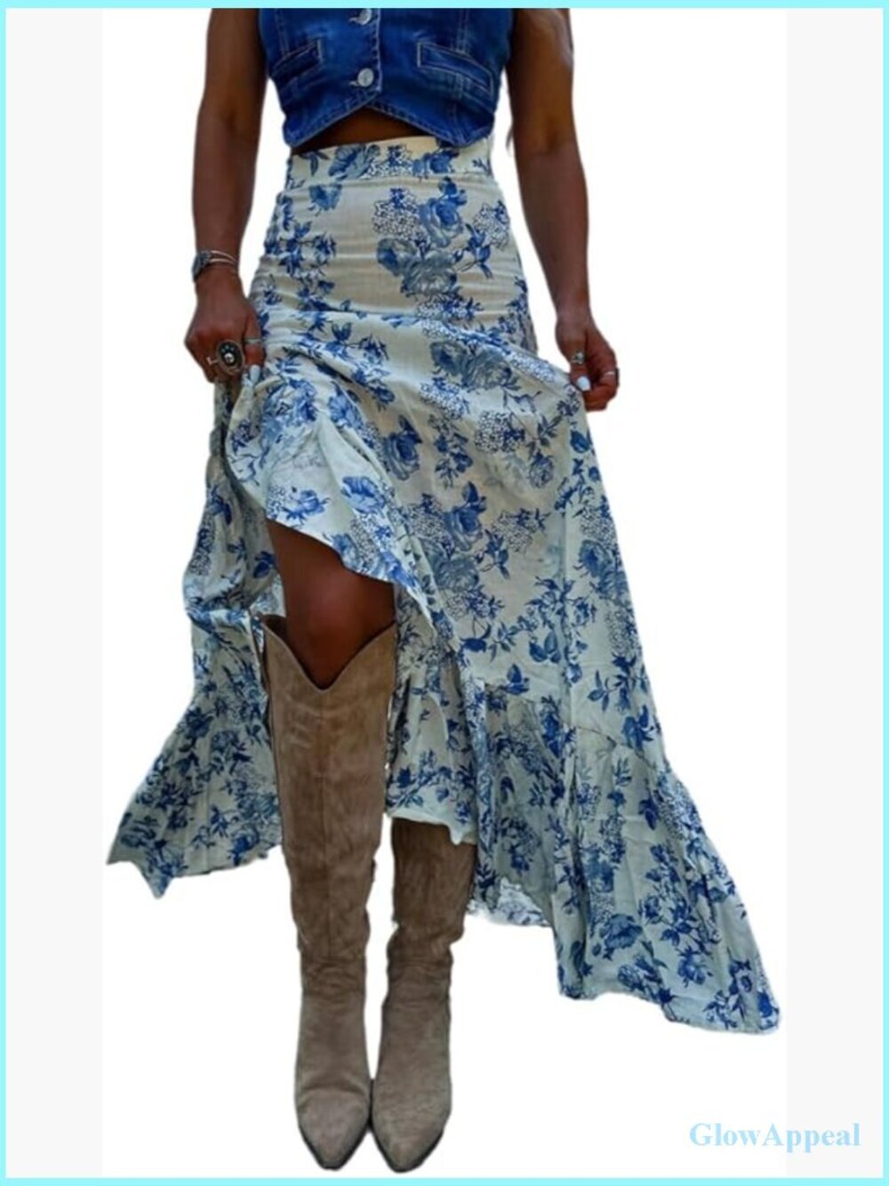 Floral Print Pleated Split Maxi Skirt High Waist Summer